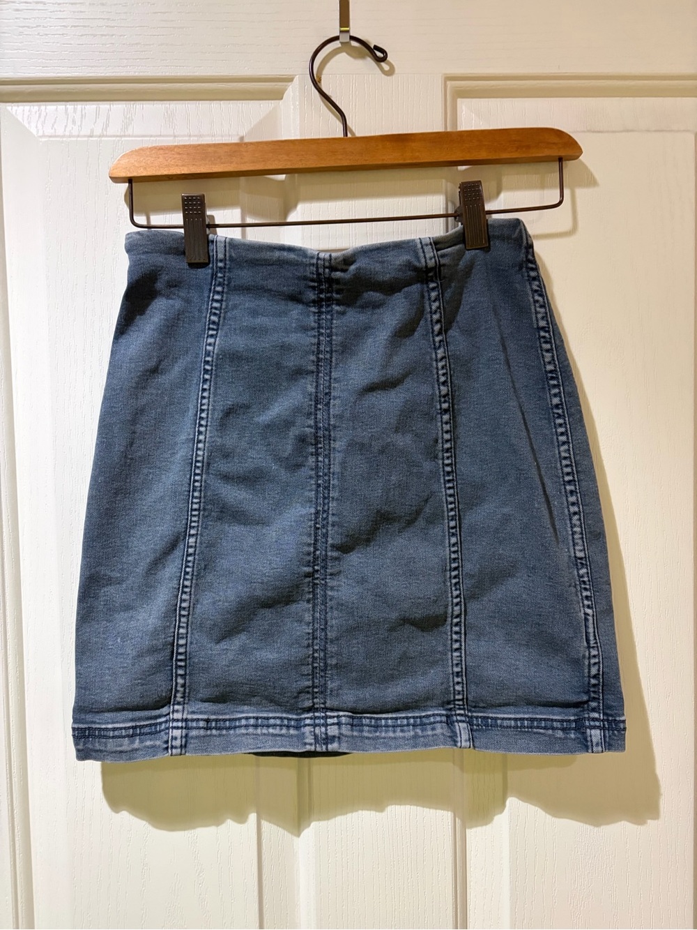 Free People Washed Blue Denim Panel Mini Skirt